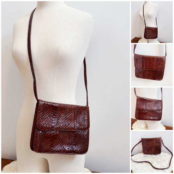 Vintage Brown Italian Snakeskin Small Bag Classic Elegant Preppy - Picture 16 of 16